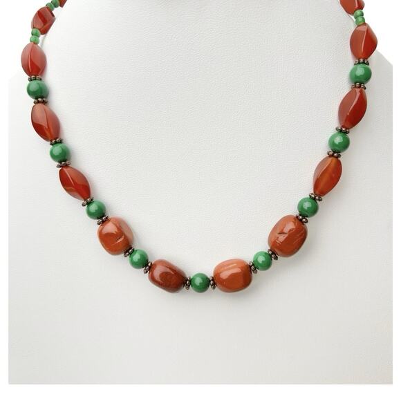Glass Bead Fashion Necklace Orange Green Quartz Glossy Smooth Stones Artistic - Picture 3 of 10